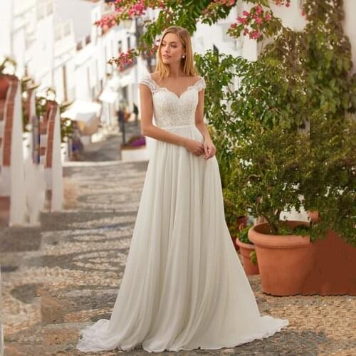 Beach Simple Boho Wedding Dress 2021 Bohemian Chiffon Robe de Mariee Plus Size Elegant Bridal Gowns White/Ivory Sweep Train New