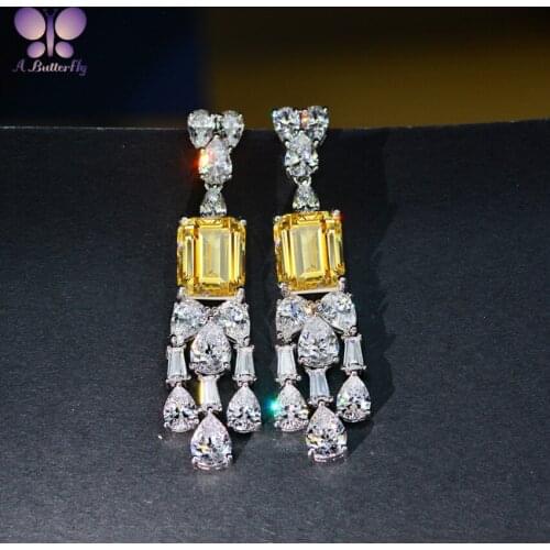 Luxury 925 Sterling Silver Tassel Earrings Simulation Yellow Diamond Ladies Earrings Birthday Gift Fashion Jewelry
