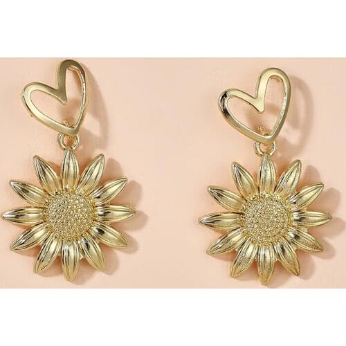 Trend alloy Love Small Daisy Sun Flower Chrysanthemum Sunflower Stud korean Hanging ewelry for women clip on earrings accessorie