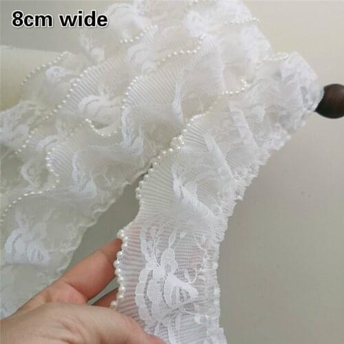 Trendy Chiffon Pleated Beaded Lace Fabric DIY Ms Childrens Cuff Skirt Swing Doll Clothes Trim Wedding Accessories Supply Renda