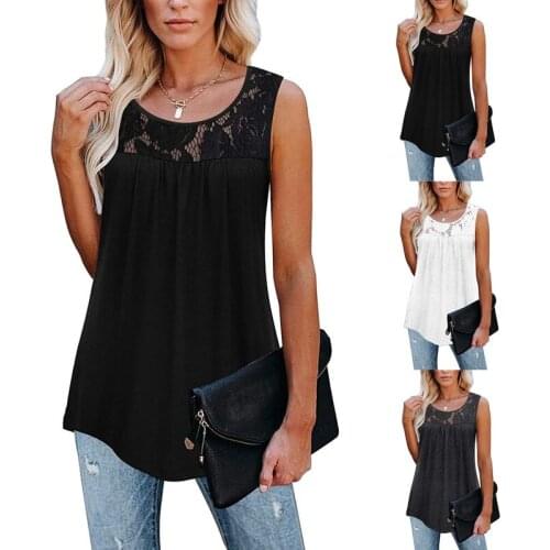 Women Blouse Lace Solid Color Summer Sleeveless Pleated Top for Daily Wear tanks camis summer vest for wemen Female Tops xxxl