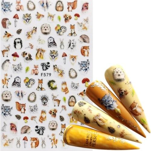YZWLE 1 PC Mix Animal Nail Stickers Flower Butterfly 3D Adhesive Sliders Wraps Tips Charm Art Manicure Decorations