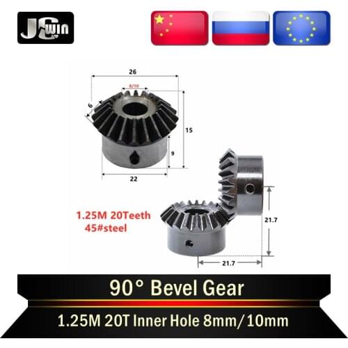 2PCS,1:1 Bevel Gear Modulus1.25 20 Teeth With 8/10mm Inner Hole, 90 Degree Bevel Gear Spiral Bevel Gears