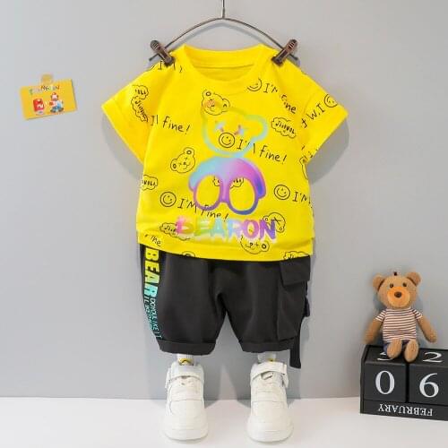 2PCS /Sets Summer Kids Baby Short Sleeve Set Pure Cotton 2021 New Childrens Clothing Sets Baby Boys Girls Shorts T-shirt