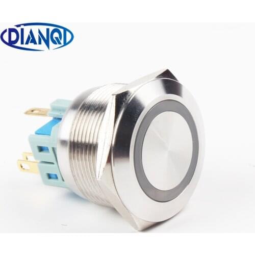 25mm Nickel plated brass metal push button switch led ring round momentary 6 pin car switches 12V 24V yellow blue 1NO1NC