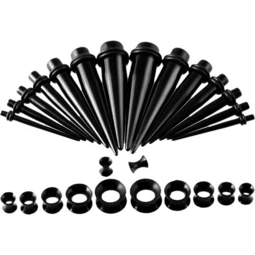 30pcs/lot Silicone Ear Plugs and Tunnels Piercings Black Acrylic Ear Stretcher Ear Piercings Ear Plugs Body Jewelry Piercings