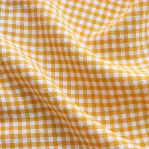 50*150cm Mango Yellow Bubble Small Grid Anti-wrinkle Polyester Cotton Summer Shirt Long Skirt Shorts Dress Clothing Fabric