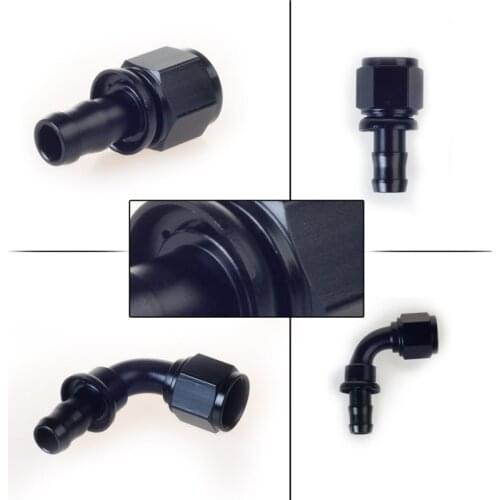 Car Accessories Black Aluminum AN6 AN8 AN10 Oil Fuel Fitting Oil Fuel Push On Hose 0 90 45 180 Degree Rubber Tube Hose End