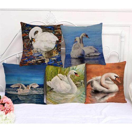 Throw Pillow Cases Watercolor Swan Cute Animals Cushion Cover 45x45cm Home Living Room Decoration Linen/Cotton Pillowcover Decor