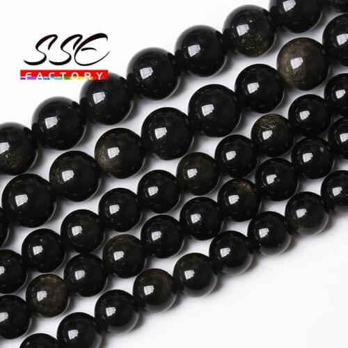 Natural Gold Obsidian Gemstone Beads Round Loose Stone Design Beads For Jewelry Making DIY Bracelets Necklace 4 6 8 10 12mm 15"