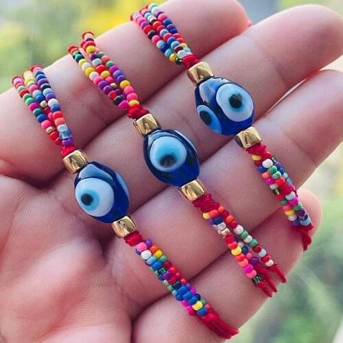 Go2Boho Turkish Evil Eye Bracelets Colorful Glass Beads Bracelet For Women Boho Jewelry 2021 Multilayer Red String Lucky Braclet