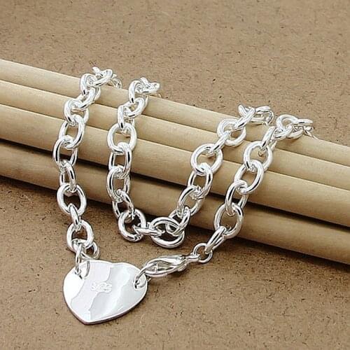 Hot Sale 925 Sterling Silver Necklace Fashion Heart Pendant Necklace Women Men Jewelry Free Shipping