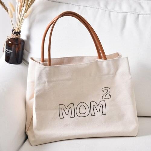 Mom 2 Personalized Canvas Tote Bag Printed Handbag Gift for Mother Work Shopping Bag Shopper Women Lady Beach Bag Dropshipping