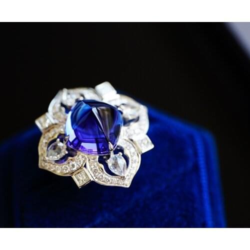 JHY609 Solid 18K White Gold 6.7ct Nature Blue Tanzanite Rings for Women Fine Jewelry Birthday Presents