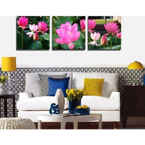 Canvas Painting modern home decorative Lotus Painting on canvas 3 Panel Wall art With Framed Art W0284
