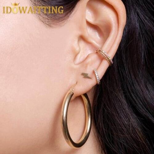 6*45mm Silver Color Open Thick Hoop Earrings for Women Simple Metal Round Circle Earrings Minimalist Jewelry Wholesale