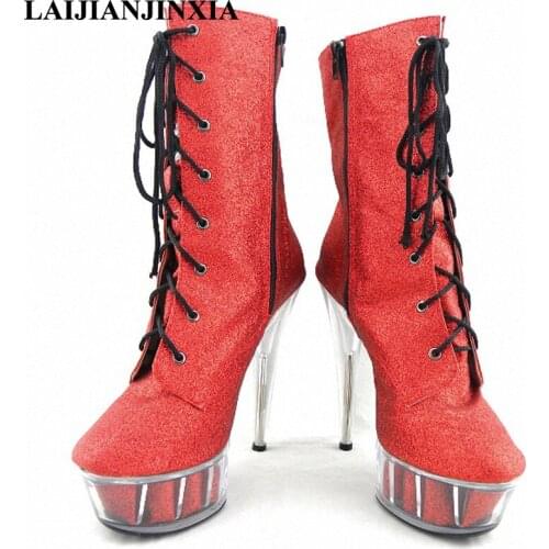 LAIJIANJINXIA Lace Up New Sexy Women 15cm High Heels Night Clubls Knee Boots Platform Shoes Dancing Boots Pole Dance Shoes