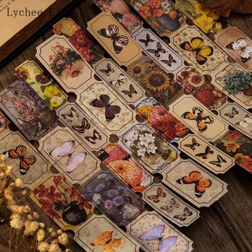 Lychee Life 30Pcs Vintage Flower Butterfly Paper Sticker Adhesive Scrapbooking DIY Craft Journal Card Decoration