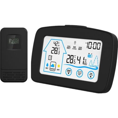 YJ-5003 Wireless Weather Station LCD Touch Screen Thermometer Hygrometer Indoor Outdoor Forecast Sensor Calendar Alarm Clock