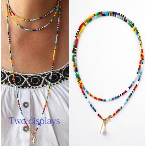 Bohemian fashion simple beach color rice beads natural shell hand string rice beads womens necklace manufacturers wholesale