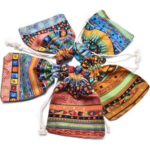 1Pcs Small Drawstring Bag Exotic Christmas Wedding Gift Bag Jewelry Pouch Cloth Linen Fabric Packaging With Drawstring Random