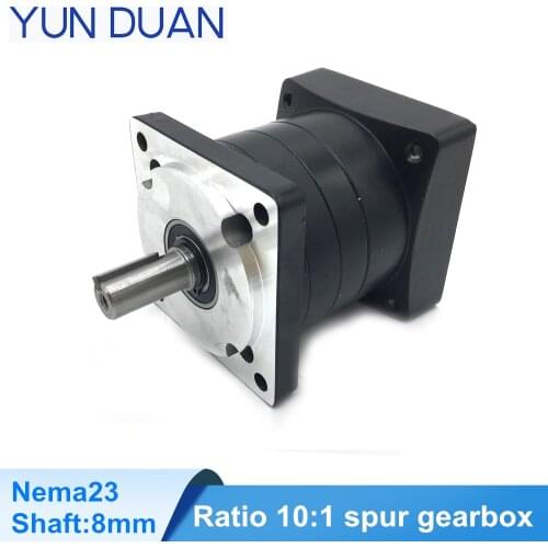 Nema23 planetary gearbox 10:1 ratio speed reducer 8mm input,15 arcmin 15Nm spur gearbox for nema23 stepper motor