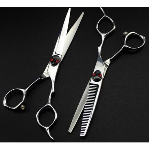 Upscale japan 440c steel red Skull 6 inch hair scissors hair cutting barber makas haircut thinning shears Hairdresser scissors