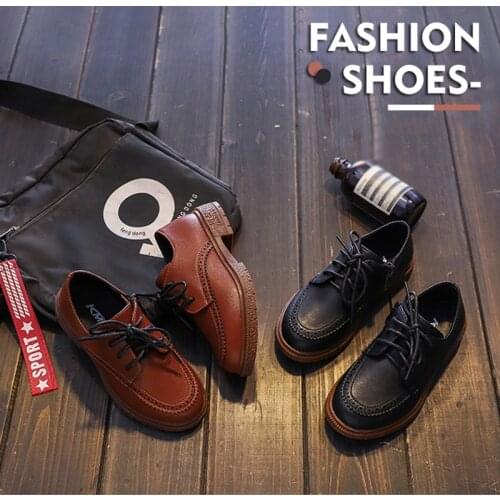 Kids Shoes for Girl Leather Fashion Elementary School Performance British Style Soft Bottom Black Brown Boys Shoes Anti-Slippery