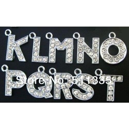 Wholesale 130pcs/lot A-Z full rhinestone letter hang pendant charm , fit for diy bracelet , key chain