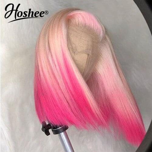 200% T 60 Pink Colored Wigs Peruvian Remy Lace Front Human Hair Wigs For Women Bob Wig Transparent Lace Wigs HD Lace Frontal Wig