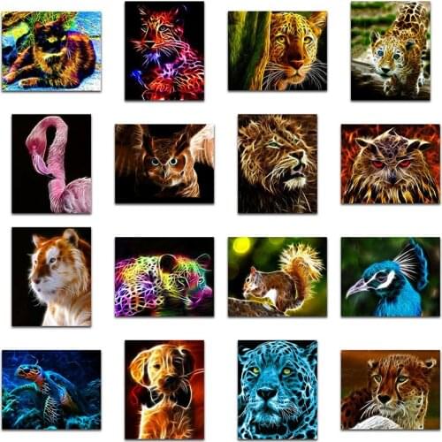Full Square Diamond painting Cross stitch Animal cat leopard owl DIY Diamond embroidery lion squirrel Diamond mosaic turtle dog