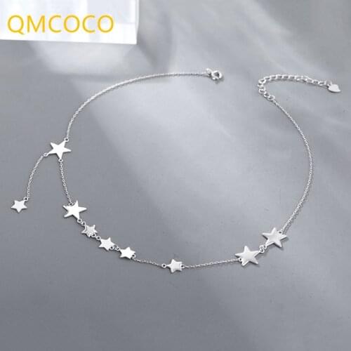 QMCOCO Simple Trendy Design 925 Silver Romantic Of Multi Star Necklace Delicacy Collarbone Chain Necklace For Women Party Gift