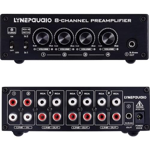 Sound Signal Distributor 2In 8Out With Volume Controller, RCA Converter to RCA/ 3.5mm Phone, For Active Speaker /pre amplifier