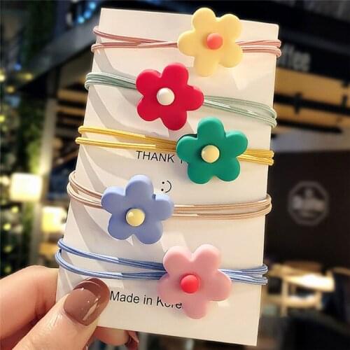 2PCS Hair Rope Ponytail Cute Daisy Flower Hair Clip Fashion Elastic Hair Ring Woman Girls Kids Holder Hair Accessories