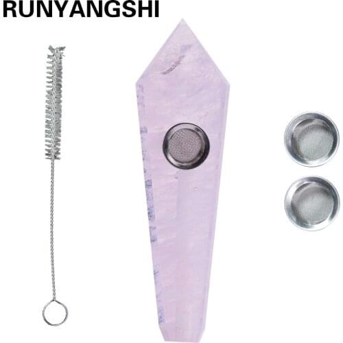 Runyangshi 1pc Artificial quartz crystal pink melting stone crystal smoking pipe health energy stone pipe with gift box
