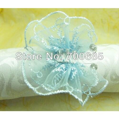 Pearl blue butterfly crystal napkin rings beaded wedding, napkin holder