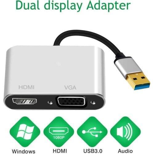 USB 3.0 HDMI VGA Adapter USB to VGA HDMI Adaptor 1080P Converter Support HDMI VGA Sync Output forMacbook Windows7/8/10