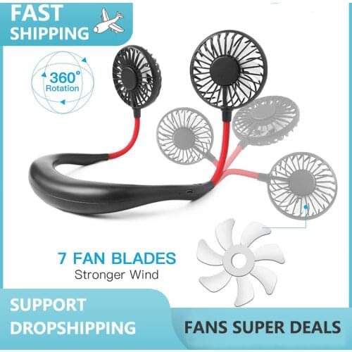 USB Portable Fan Cold Fan Hands Free Neck Fan Hanging Rechargeable Mini Sports Fan 3-Speed Adjustable Neck Dual Air Cooling Fan