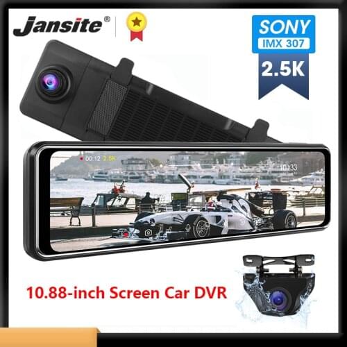 Jansite 10.88" Car DVR 2.5K+1080P Registrar Stream Media Dash Cam Recorder Loop Recording Time-lapse Video Dual Lens Rear Camera