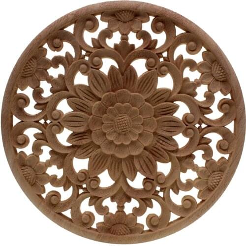 VZLX Rubber Wood Carved Onlay Applique Unpainted Furniture For Vintage Home Decor Door Cabinet Decoration Color Figurine