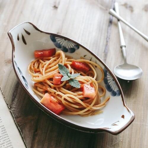 Japanese Irregular Ceramic Plate Baking Dishes Rice Bowl Retro Household Tableware Dinner Plate Fruit Bowl Salad Boat Plate