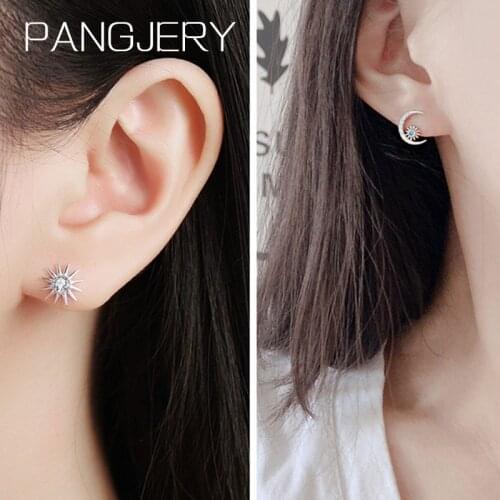PANGJERY 925 Sterling Silver Sun Moon Earrings for Women INS Fashion Elegant Starry Sky Asymmetry Anniversary Fine Jewelry Gifts