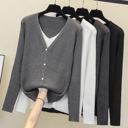 Sweater Cardigans Button Tied V-neck Solid Sweater Womens 2021 New Sweet Korean Oversize Pullover Sweater Top Pink Jumper