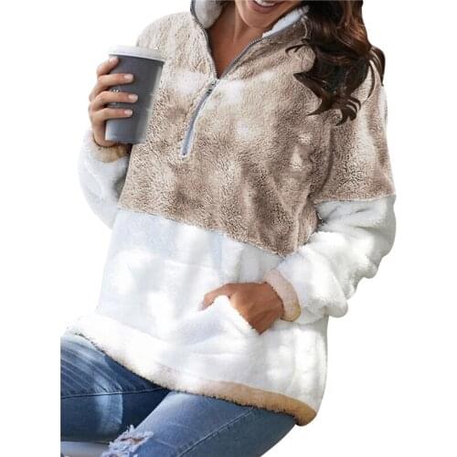 Streetwear Fashion Plush Pullover Coat Sweater Women Long Sleeve Zipper V-Neck Casual Tops Autumn Winter Warm Sweater Coat
