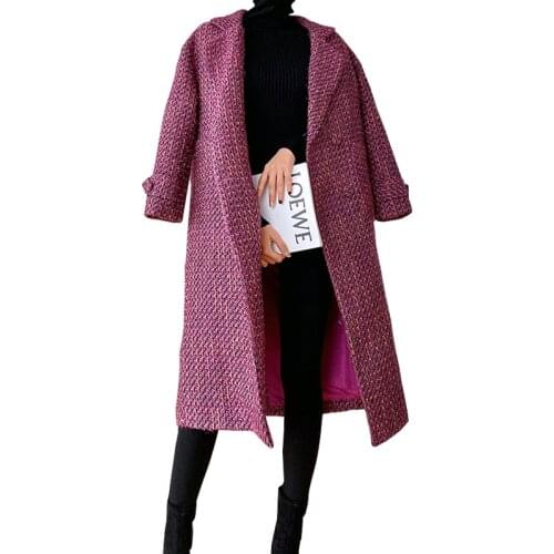 2020 New Winter Fashion Tweed Woolen Coat Women Casual Loose Retro Plaid Thick Wool Jacket Female Mid-long Coats NS2252