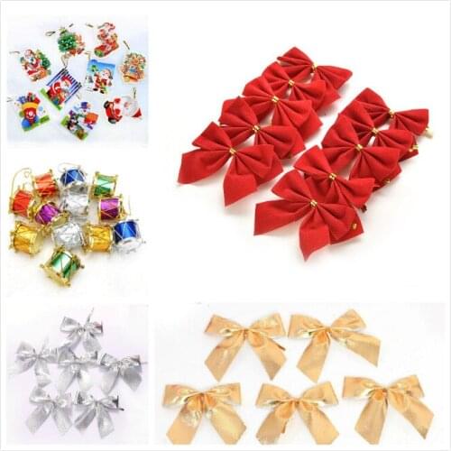 12pcs/lot Pretty Drum Bow Tie Card Christmas Tree Ornaments Christmas Pendant Tree Decoration Baubles 2019 New Year Decorations