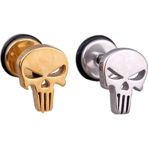 SaYao 2pcs Punk Surgical Stainless Steel Stud Earring Skull Tragus Ear Piercing Jewelry Rock Skulls Earrings For Men Women