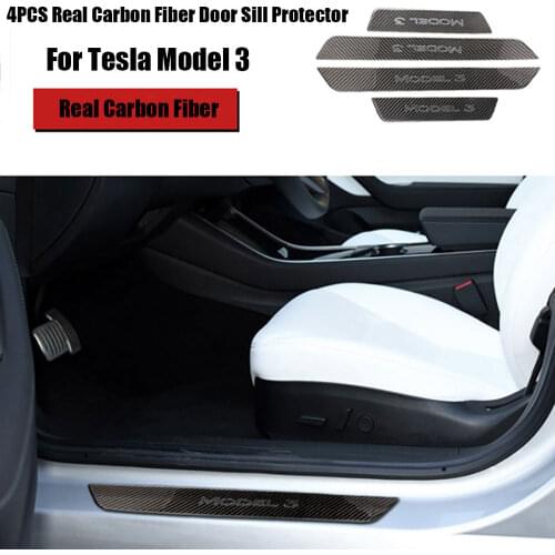 For Tesla Model 3 Real Carbon Fiber Scuff Plate Door Sill Protector Four Door 4PCS