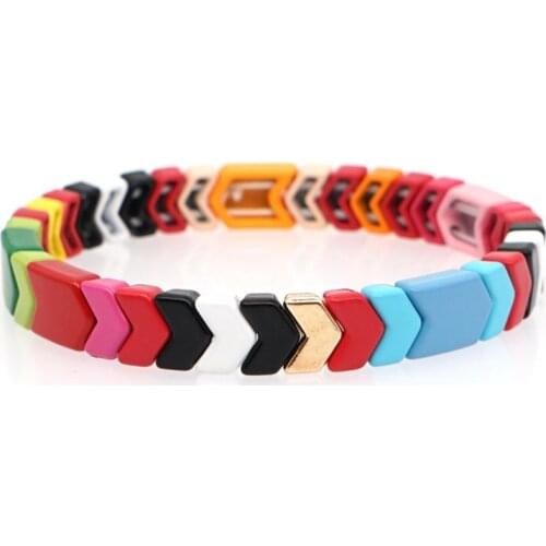 5pcs Bohemia Enamel Colorful Painted Arrow Beads Bracelet Rainbow Tila Bracelet Stackable Stretch Bracelets For VSCO Girl Women