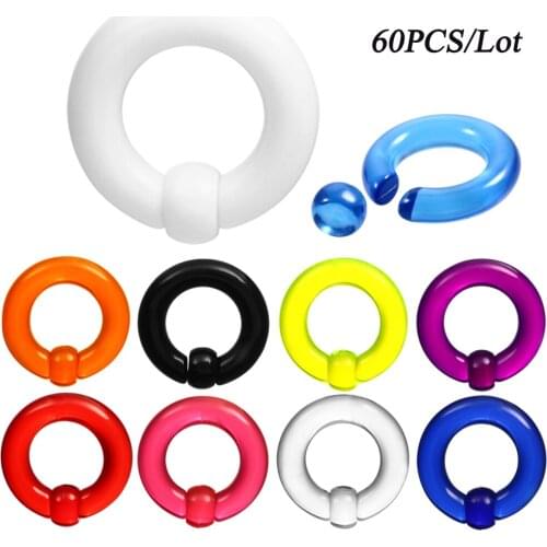 60pcs/Lot Acrylic BCR Big Size Giant Captive Bead Ring Ear Tunnel Plug Expander Male Nose Ring Piercing Body Jewelry Wholesale
